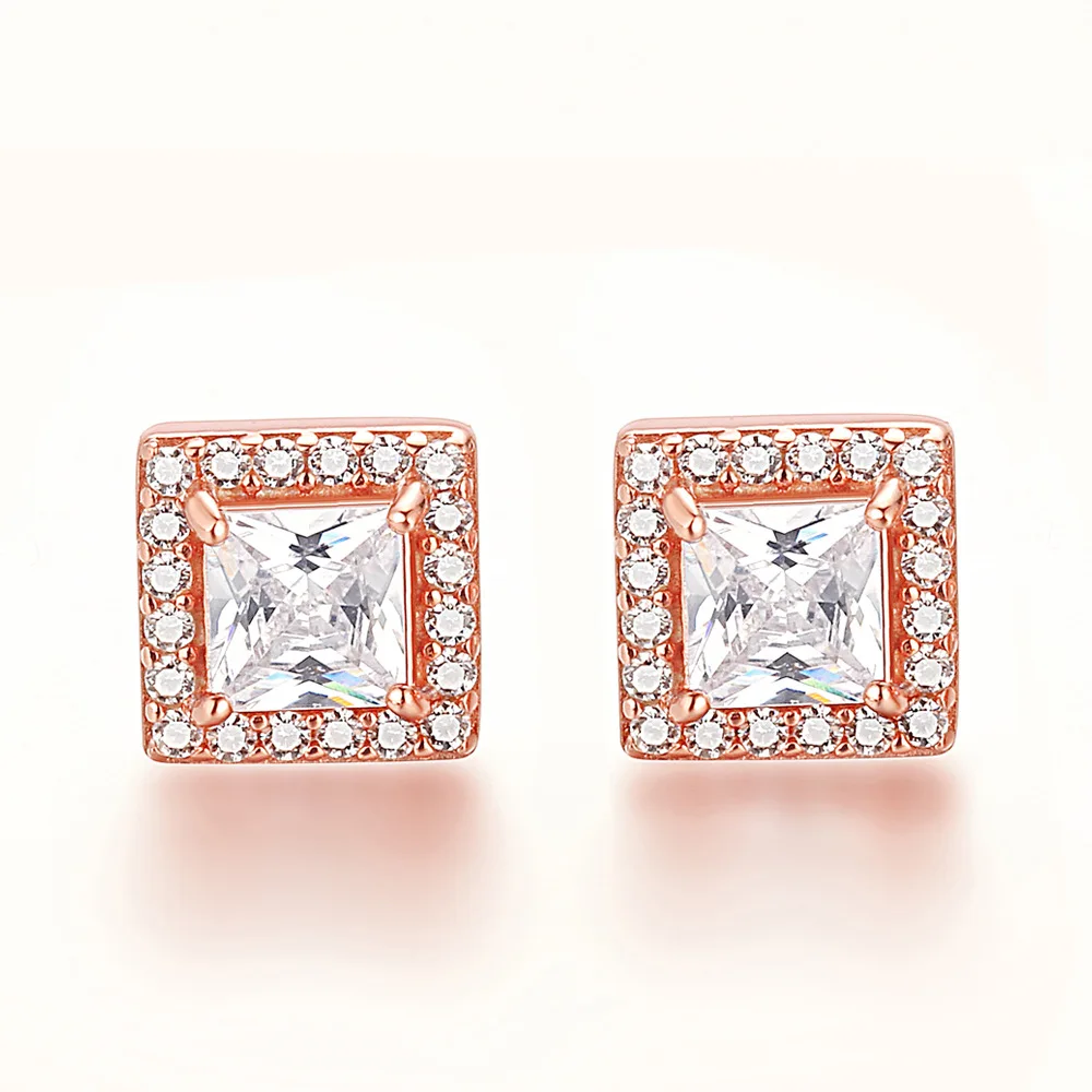 

New fashion trend S925 silver square inlaid 5A zircon hearts and arrows earrings for ladies short