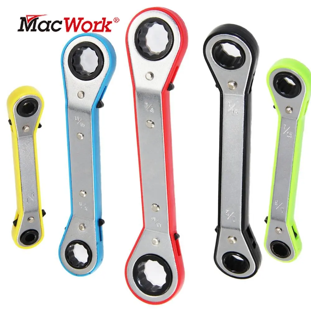 MacWork US 5 Pcs 8-27mm Chrome Vanadium Ring 2 Heads Ratchet Wrench Colors Reversible Ratchet Combination Spanner Set Metric/SAE