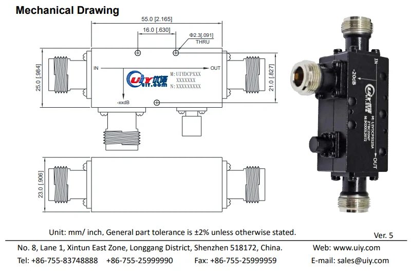 UIY Directional Coupler จาก DUAL 2 ถึง 8 GHz พร้อม N