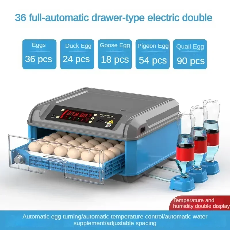 36 Capacity Egg Incubator Fully Automatic Dual Power Hatching Machine Chick Roller Automatic Temperature Humidity Control