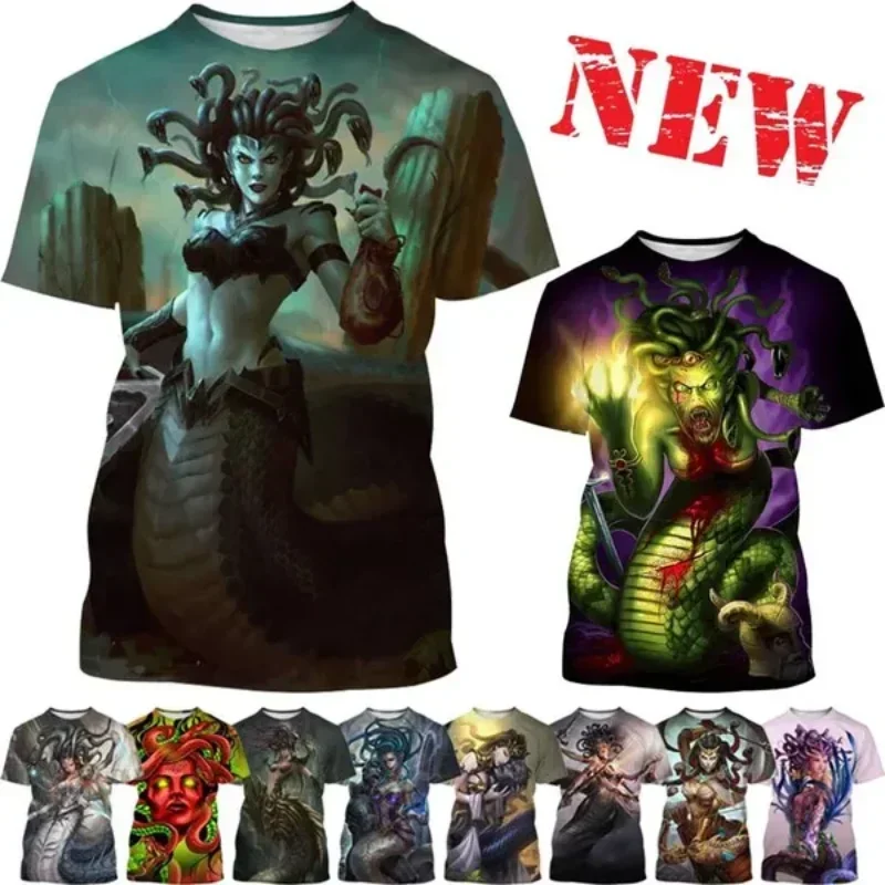 

Fashion Men Clothing New Greek mythology Medusa T-shirt Personality Snake Banshee Street Unisex Oversized T Shirt Harajuku Tops