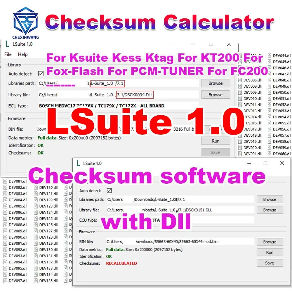 أداة حاسبة LSuite 1.0 Checksum L-suite تصحيح Cheksum لـ Ksuite Kess Ktag لـ KT200 لمبرمج Fox-Flash ECU وما إلى ذلك