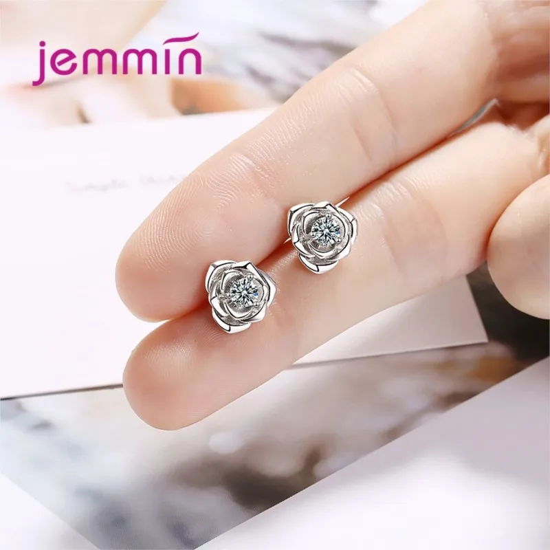 

New Arrival 925 Sterling Silver Stud Earrings Trendy Flower Degisn Good Quality Women Girls Party Appointment Jewelry