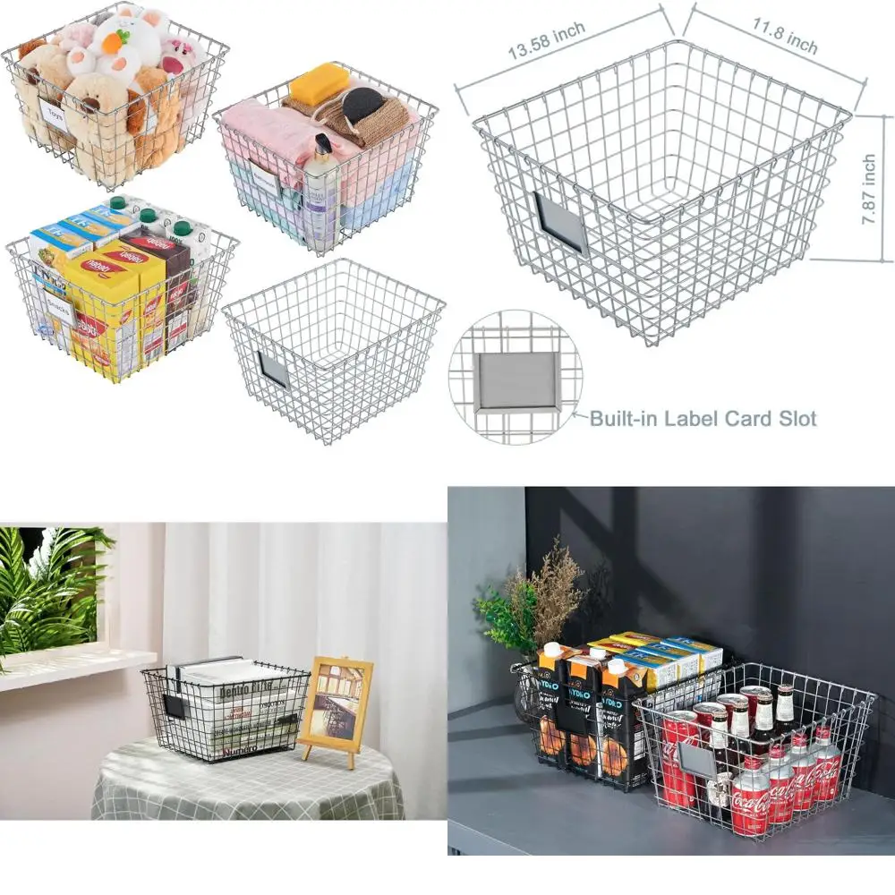 

【Очень большая】 Проволочная корзина ручной работы, 4 шт., для хранения на кухне и в ванной, для бытовых принадлежностей, для гардероба, серебристая