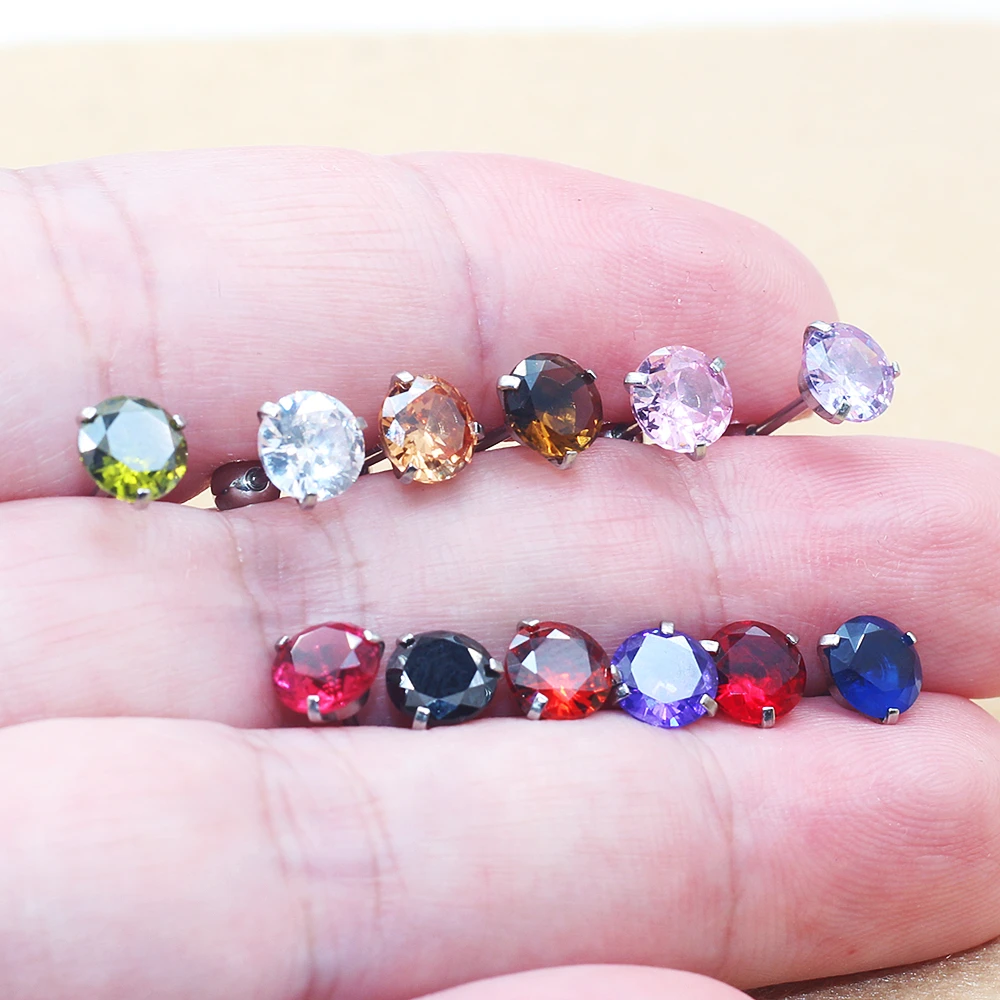 Stainless Steel Zircon Stud Earrings Mini Three-Prong Secure Setting 0.8*6mm Hypoallergenic Durable Perfect Everyday