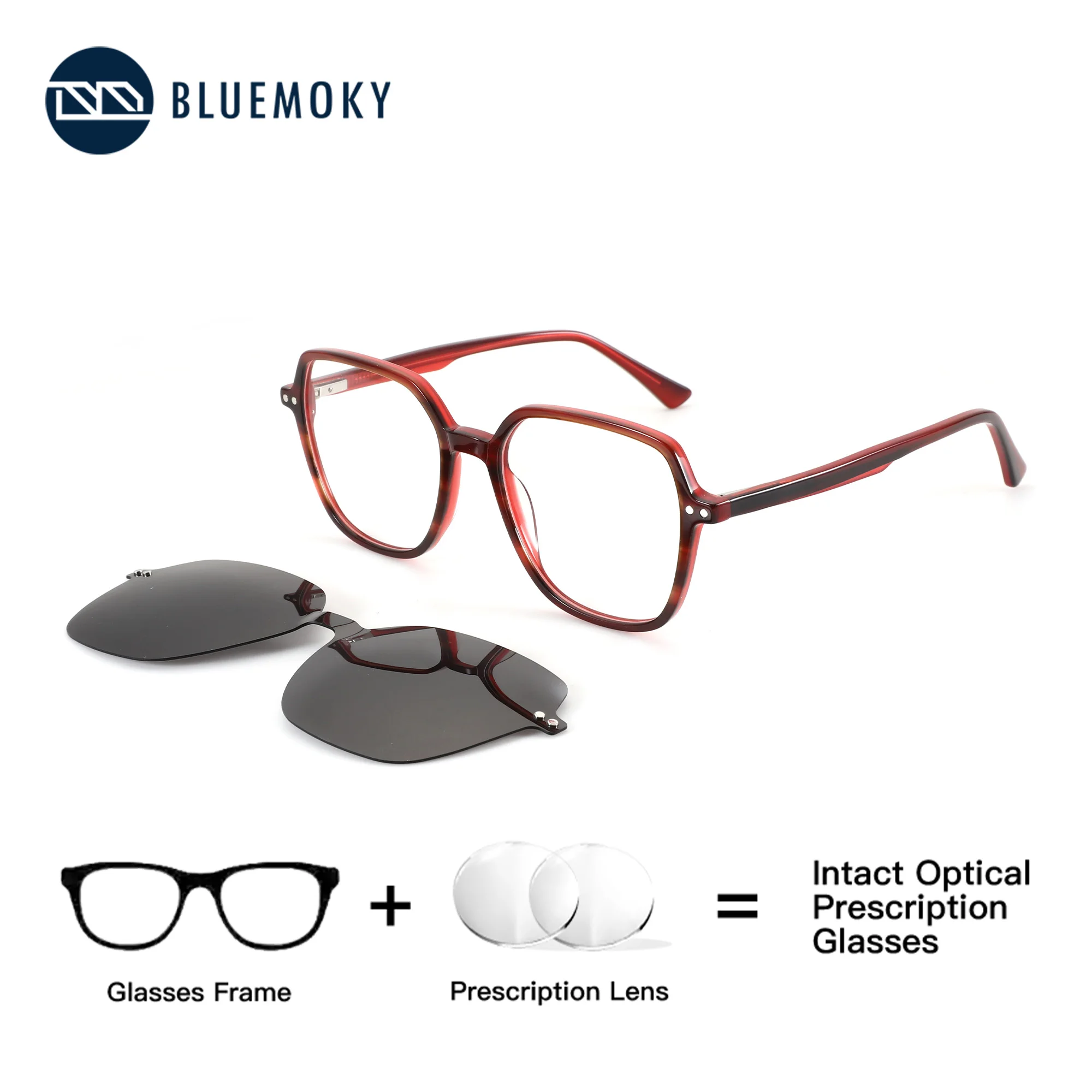 

BLUEMOKY Polygon Magnetic Clip On Prescription Glasses For Women Acetate Polarized UV400 Fishing Optical Grade Eyeglasses