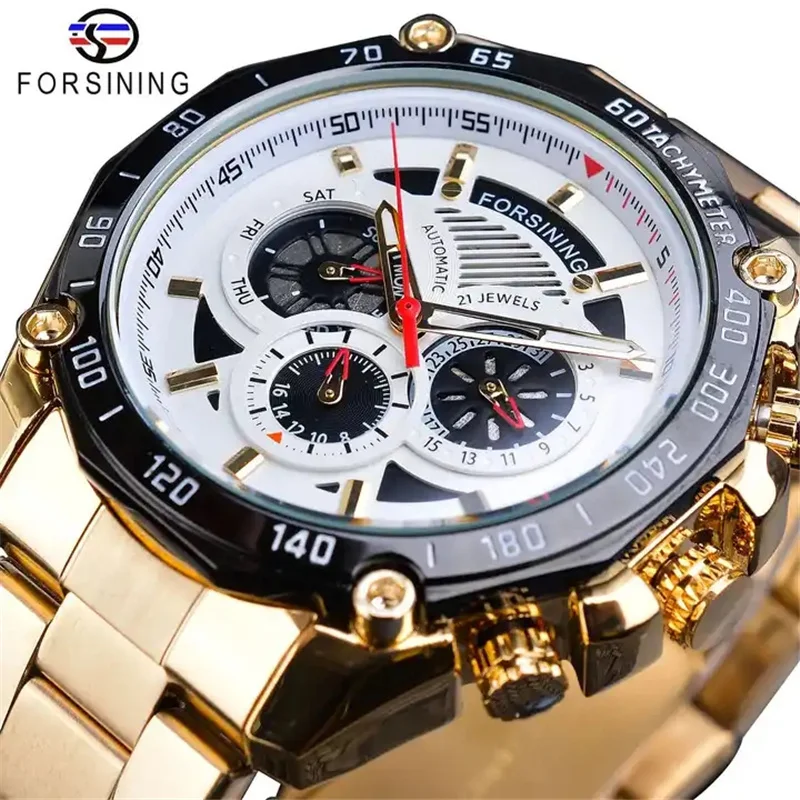 FORSINING 427G Male Watches Top Brand Luxury Automatic Sport Watch for Men Week Mechanical Wristwatches Steel Strap New 2023