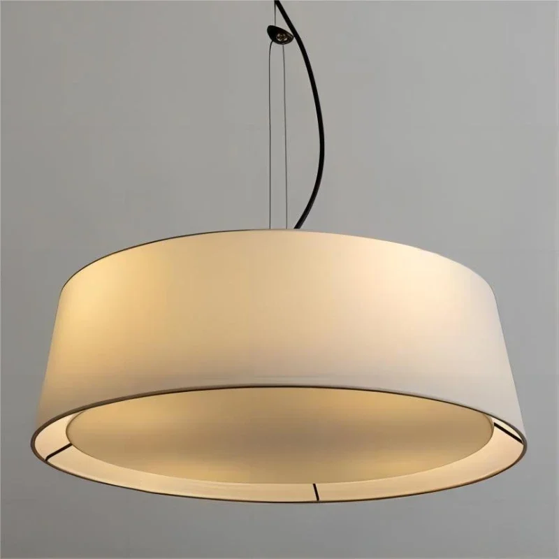 Modern Minimalist LED Linen Fabric Circular Pendant Light Dining Room Living Room Bedroom Hanging