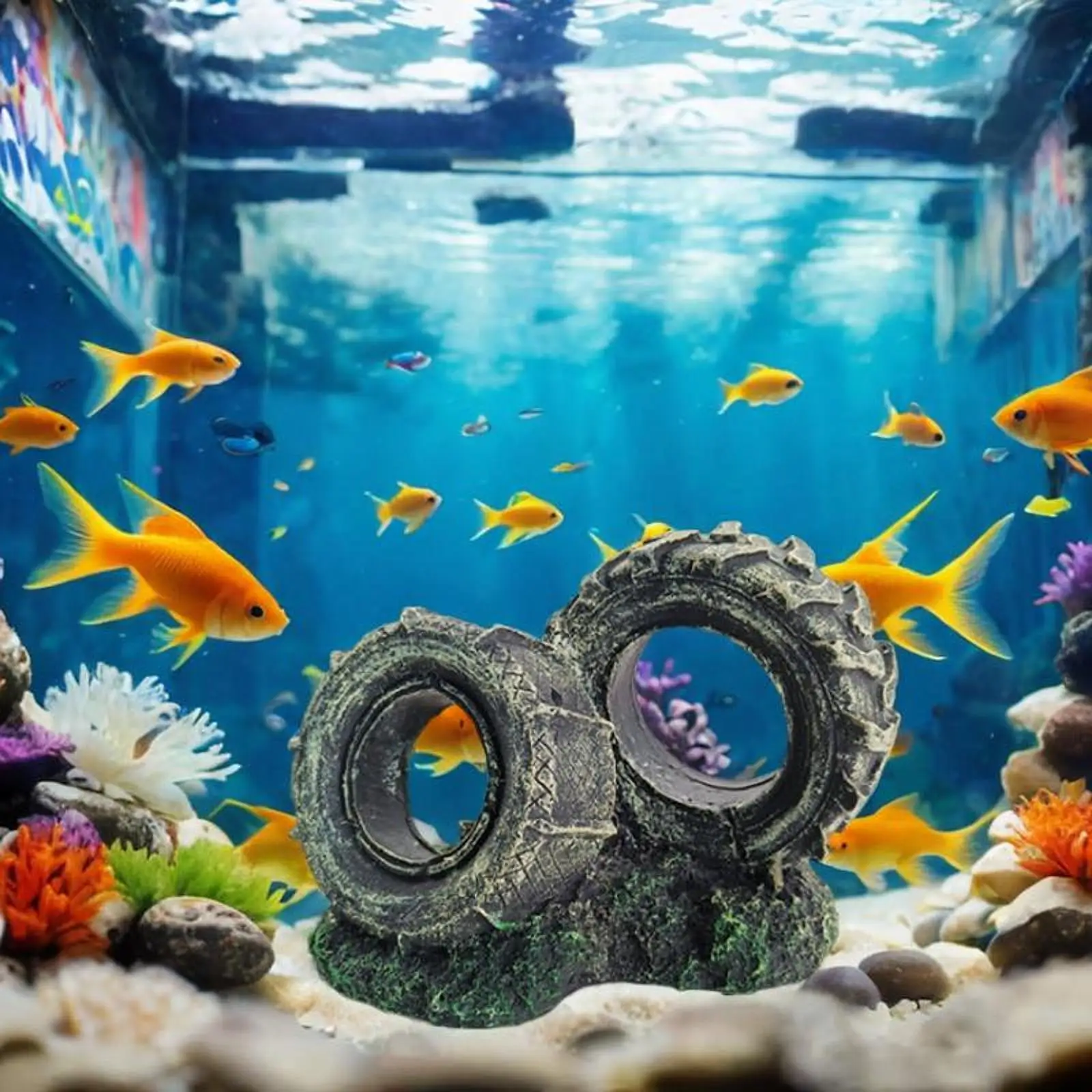 

Aquarium Ornament Resin Tyre Shape Easy Setup Fish Tank Accessories Multipurpose Bonsai Decoration Landscape for Office Home