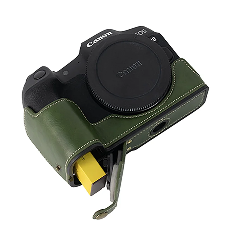 Étui en cuir PU pour appareil photo, peau grasse, sac demi-corps, protecteur de base pour IL EOS R8, ouverture de protection, housse astronomique avec dragonne