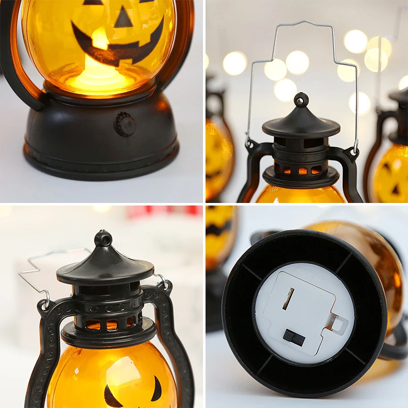 Halloween Pumpkin Lantern Handheld  LED Lamp Vintage Kerosene Table Lights for Home Camping Garden Yard Door Decor