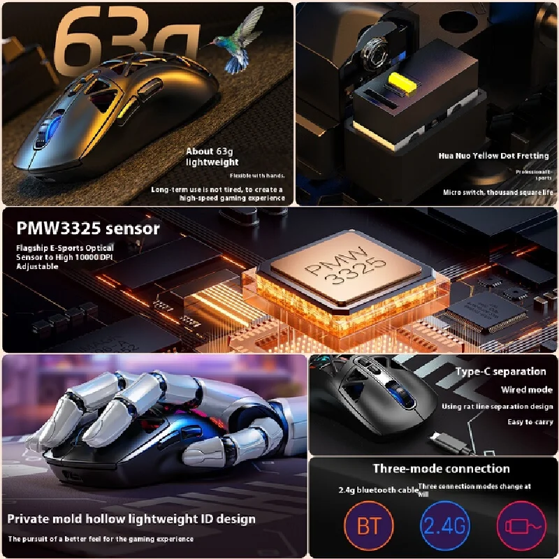 Escultura de prata g17 mouse 3d leve bluetooth sem fio três modos de jogos esports computador rgb mouse com fio presente de natal