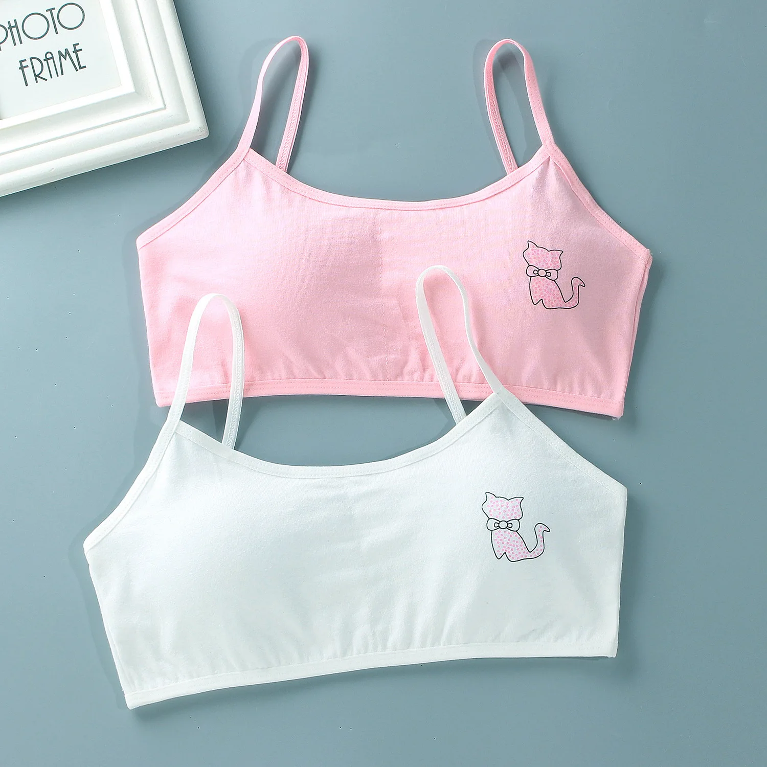 1PC Cotton Teenage Girls Training Bras Adolescente Girl\'s Cartoon Cat Bra Children Underwears Push Up Teens Bras With Chest Pad