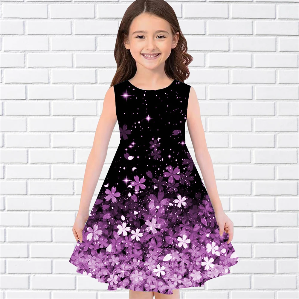 Teen Girls Colorful Flower Print Dresses Kids Girl Party Sleeveless Princess Dress Tank 3D Print Pretty Butterfly DressClothing