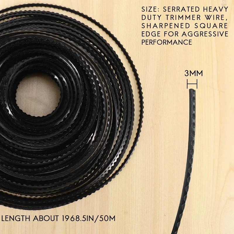 Serrated Heavy Duty Trimmer Line, 3Mm X 50M Nylon Strimmer Wire Low Noise Trimmer String For Over Grown Grass And Weeds