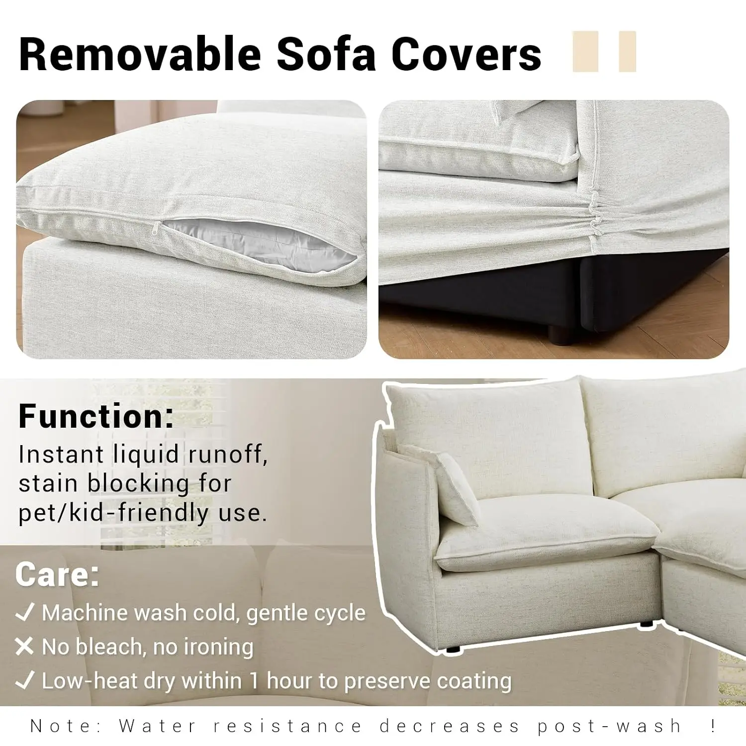 Waterproof Cloud Modular Sectional Sofa, 94.6" Down Filled Cloud Couches for Living Room, 4 Seater Modular Couch with Removable