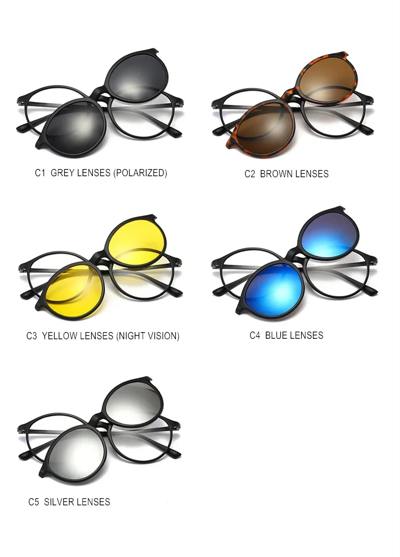Magnet Clip Sonnenbrillen Und Brillen Set Myopie-0,5 Zu-10 Männer Frauen Mode Runde Rahmen Kurzsichtig Brille f232 – Detail 15