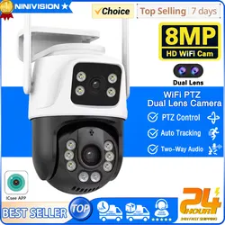 4K 8MP HD Wifi PTZ Camera Outdoor 4MP Dual Lens Dual Screen AI Auto Tracking IP Camera CCTV Audio Video Surveillance P2P iCSee