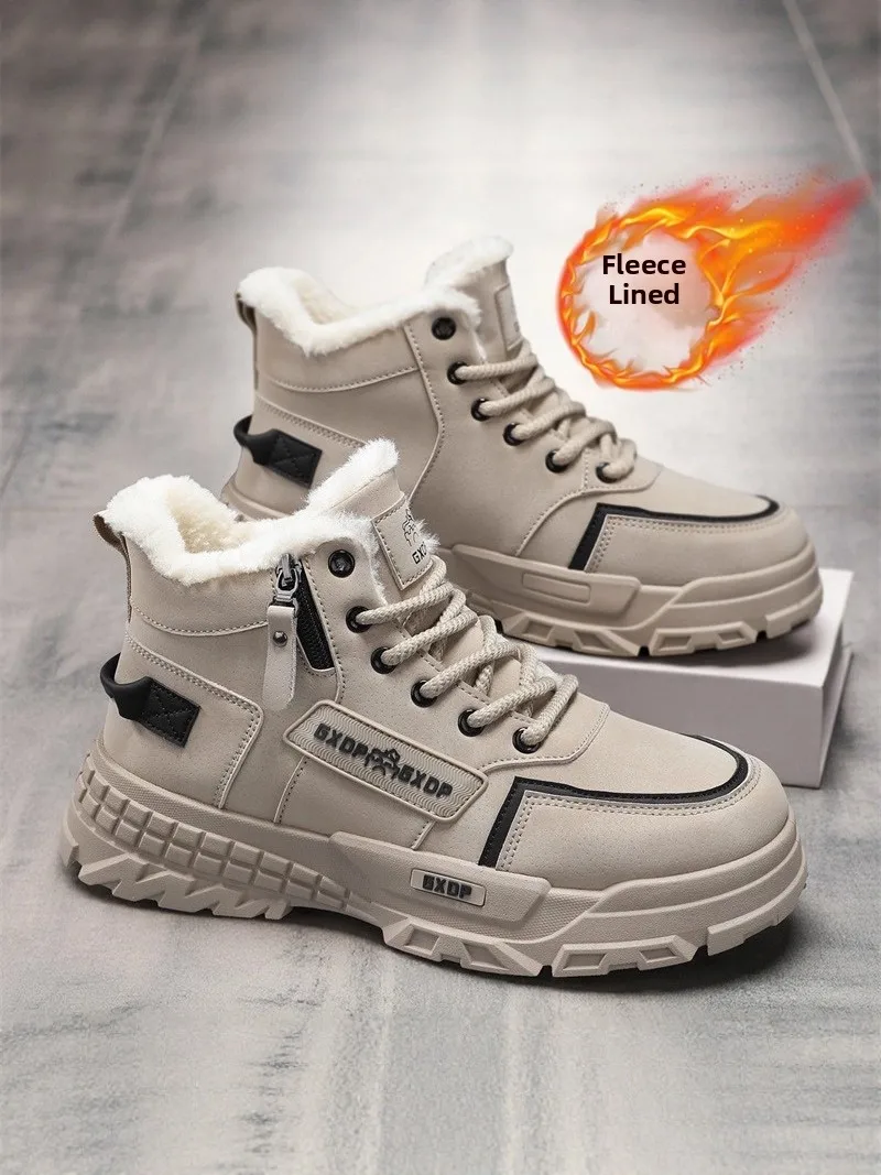 men's-snow-boots-winter-thickened-fleece-lined-style-leather-and-fur-integrated-warm-workwear-cotton-shoes