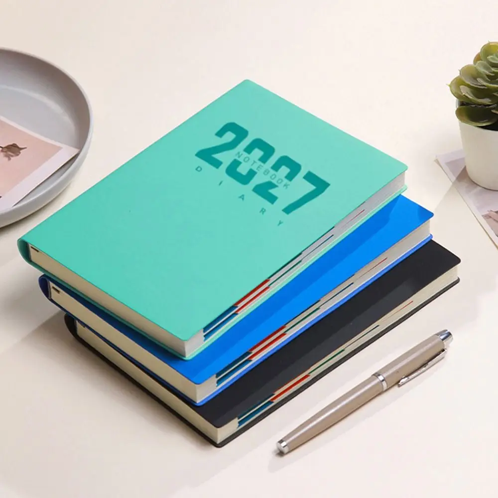 Portable A5 2027 Schedule Book To Do List Planner Reminder Agenda Book Textured PU Calendar Book Office Supplies
