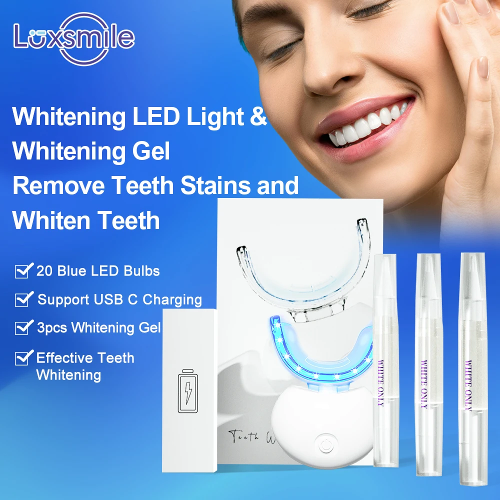 Dental Teeth Whitening PAP Peroxide Gel with Cordless LED Whitening Light Dental Bleach Gel Kit Safe and Secure