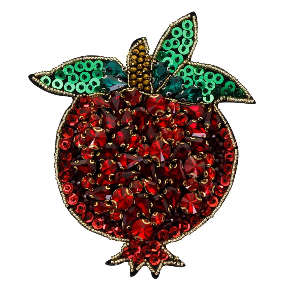 Fruit Beaded Rhinestone Patches Clothes DIY Strawberry Cherry Pomegranate Craft Badge Sew on Applique Embroidery Accessory