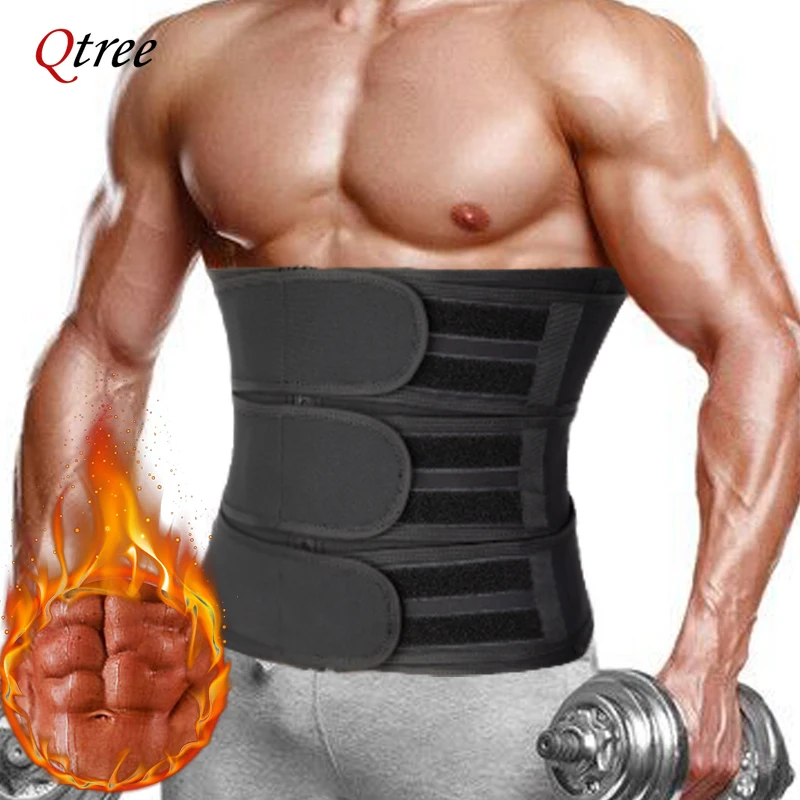 Qtree Men Body Shaper Neoprene Sauna Workout Waist Trainer Trimmer Belt for Weight Loss Sweat Belly Slimming Fitness Shapewear