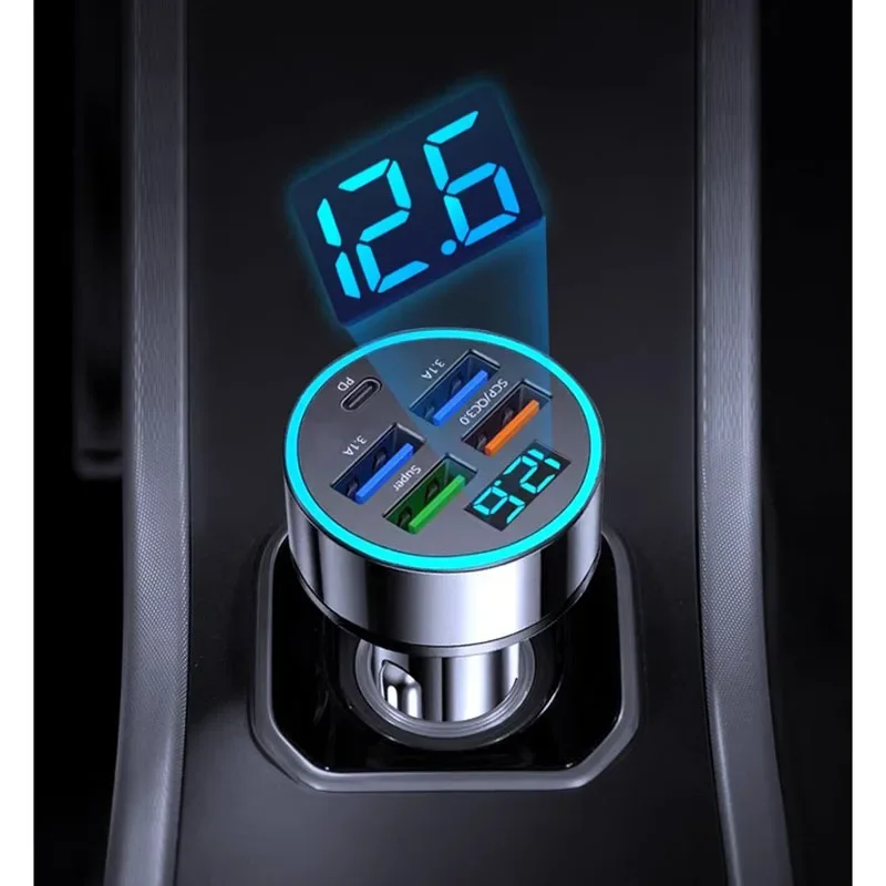 

250W LED Digital Display Screen Car Charger 4 USB And 2/4 Type-C Fast Charging Car Mobile Phone Accessories for Samsung iPhone