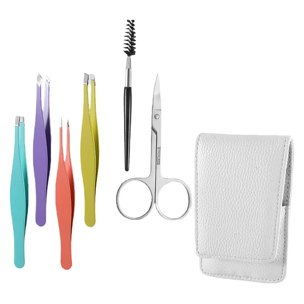 

1 Set Of Colorful Tweezers Stainless Steel Trimmer Kit Portable Eyebrow Scissor Clip Eyebrow Grooming Tools For Women Travel