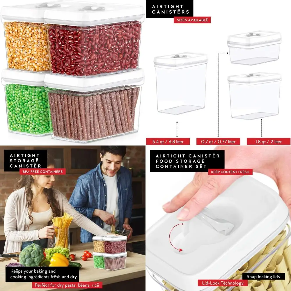 

Герметичное хранилище для закусок, муки и сахара — прозрачный пластиковый набор из 4 предметов, не содержащий BPA, емкость 4 л