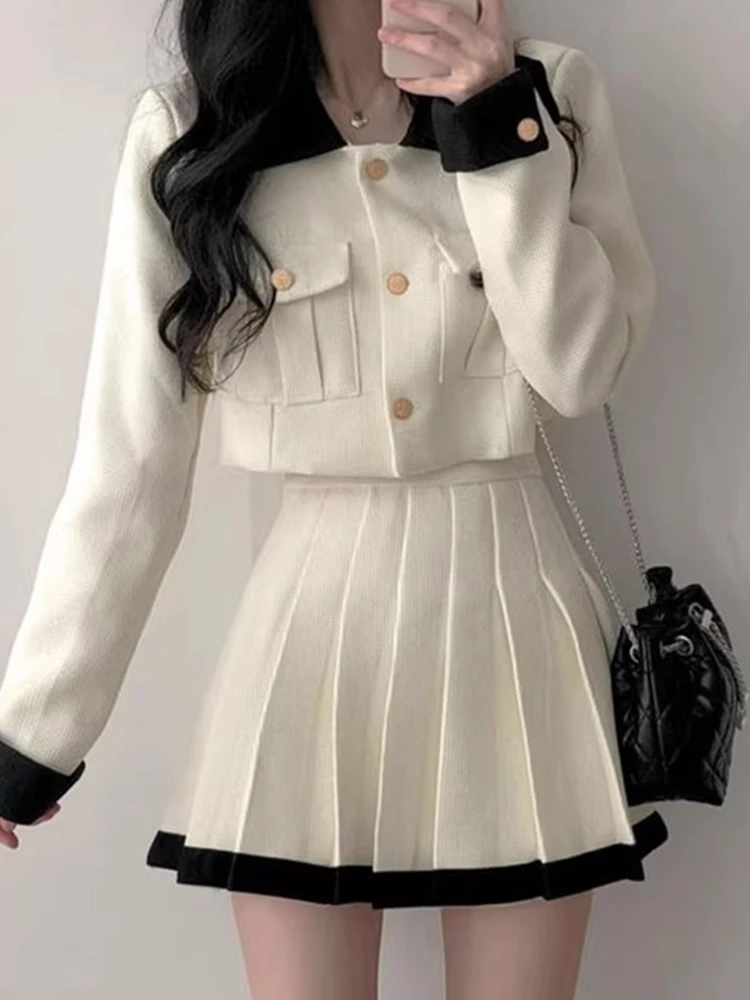 

Шикарное осеннее универсальное пальто и плиссированная юбка с высокой талией, комплект из двух предметов, цветная женская мода Blo College Sle