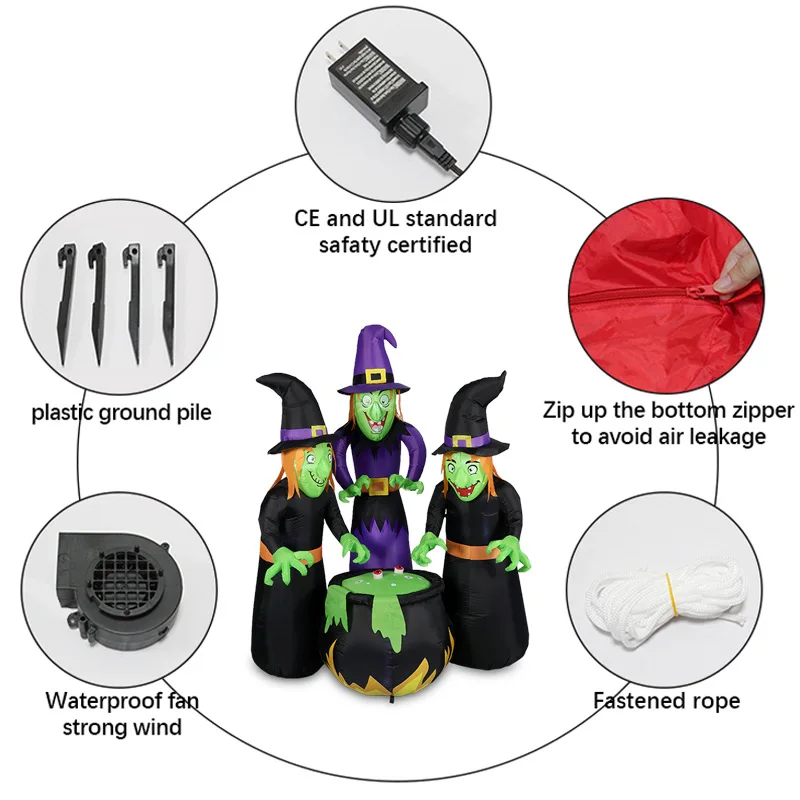 Halloween Inflatable 3 Witches & Cauldron Air Model, LED Lighted Outdoor Yard Holiday Ornament