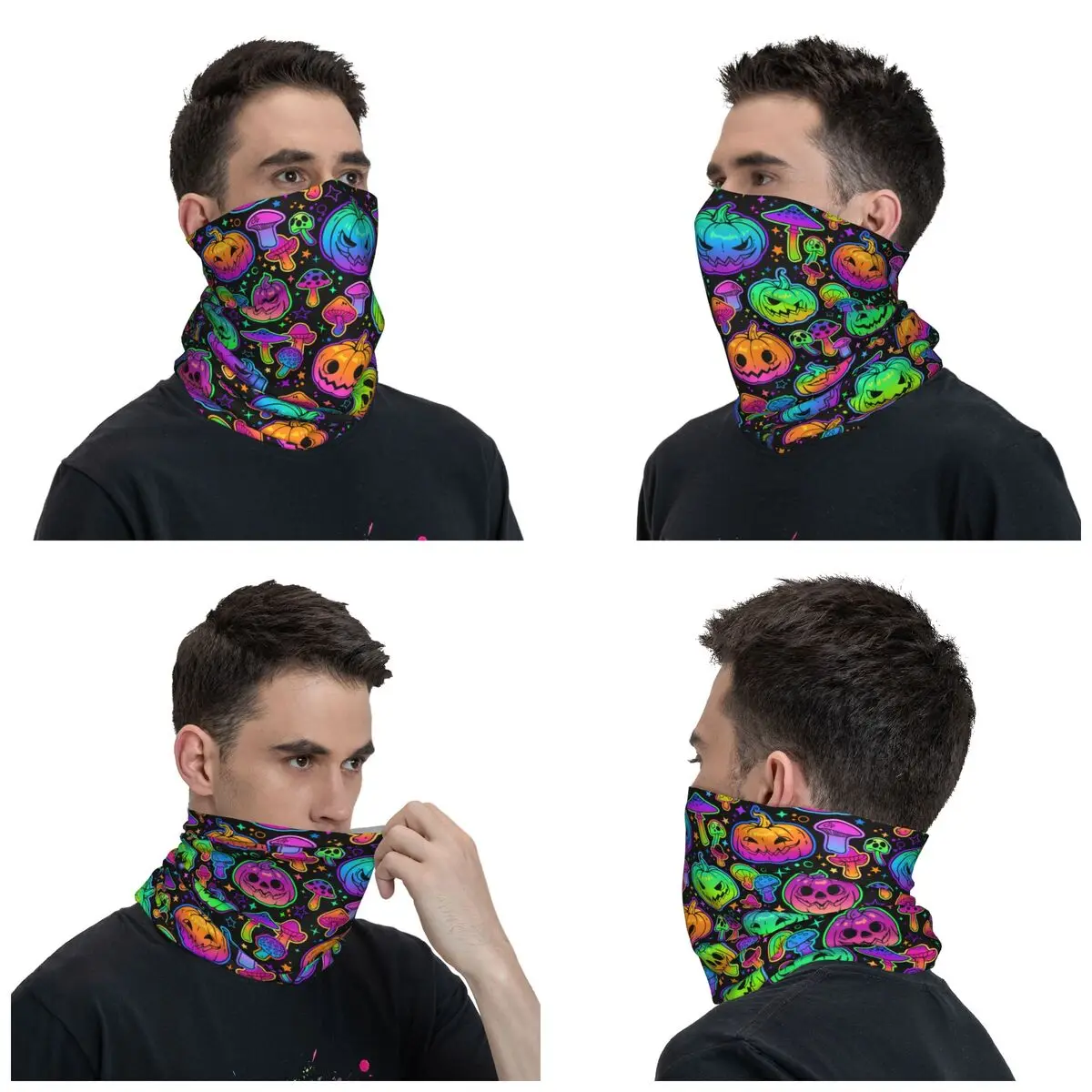 Magic Mushrooms And Pumpkins Bandana Neck Gaiter Printed Balaclavas Mask Scarf Multi-use Headband for Men Women Adult All Season