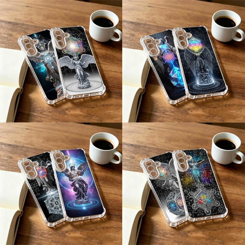 Mystic Sacred Geometry Angel Phone Case For Samsung A12 A13 A14 A22 A23 A24 A32 A33 A34 A52 A53 A54 Galaxy A02S A03CORE A04E A04