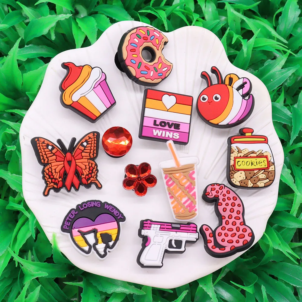 1-12Pcs Cookies Donut Cupcake Yummy Food Sandals Charms Bus Dog Watermelon Shoe Buckle Accessories Fit Phone Case Party Gift