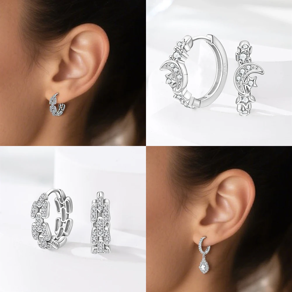 

Shiny Zircon Earrings Moon Star Clasps Original Earring S925 Sterling Silver Earring Delicate Women Jewelry Anniversary Gift