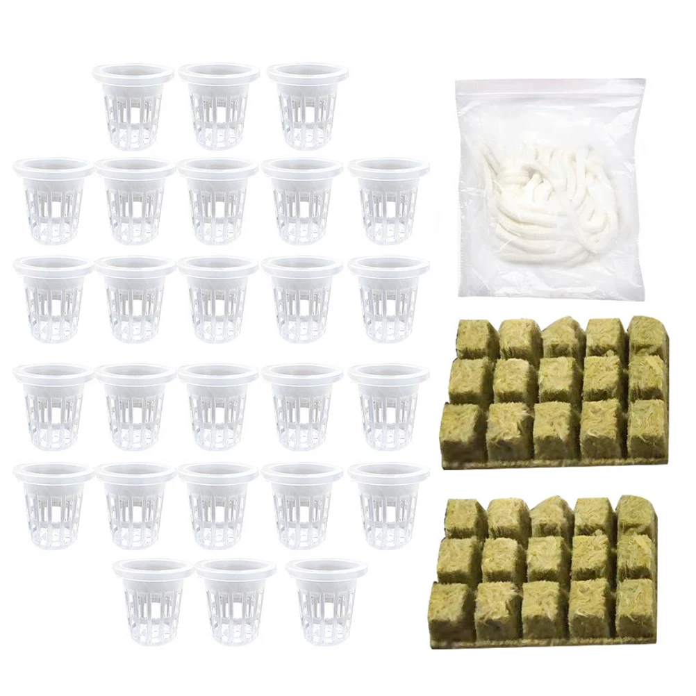

1 set 1 Set Hydroponics Kit Wool Grow Cubes Mesh Cups For Soilless Culture Starter Plugs Transplanting Aquaponics System