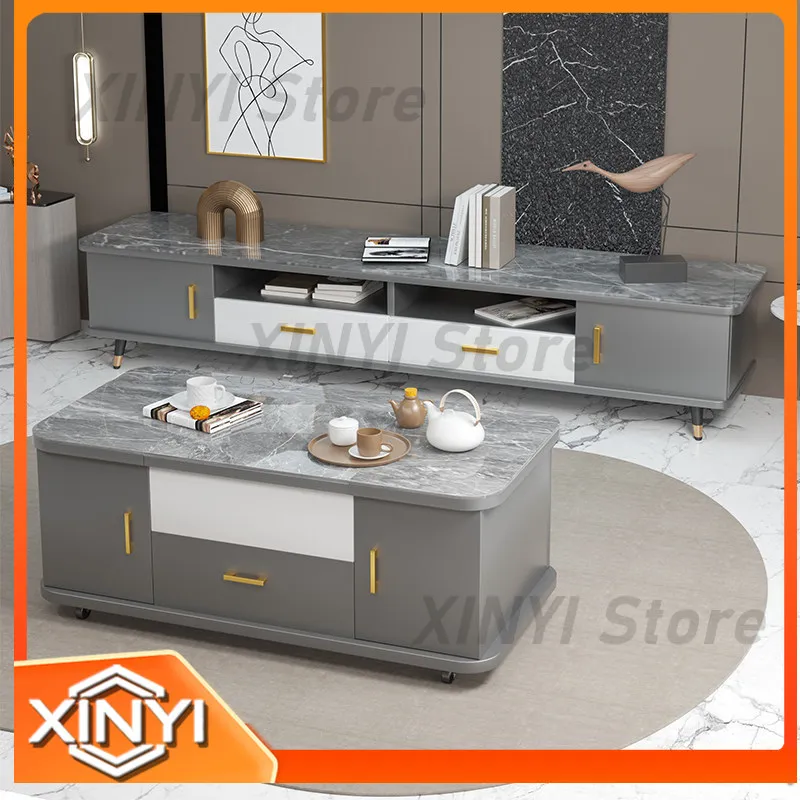 Light Luxury Kung Fu Tea Table Dual-Purpose Multi-Functional Coffee Table Rock Slab TV Cabinet Simple