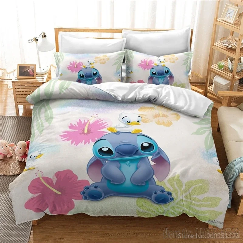 Disney Lilo and Stitch Kawaii Love Child Duvet Cover Set HD Comforter Cover Bedclothes for Kids Bedding Sets Bedroom Decor