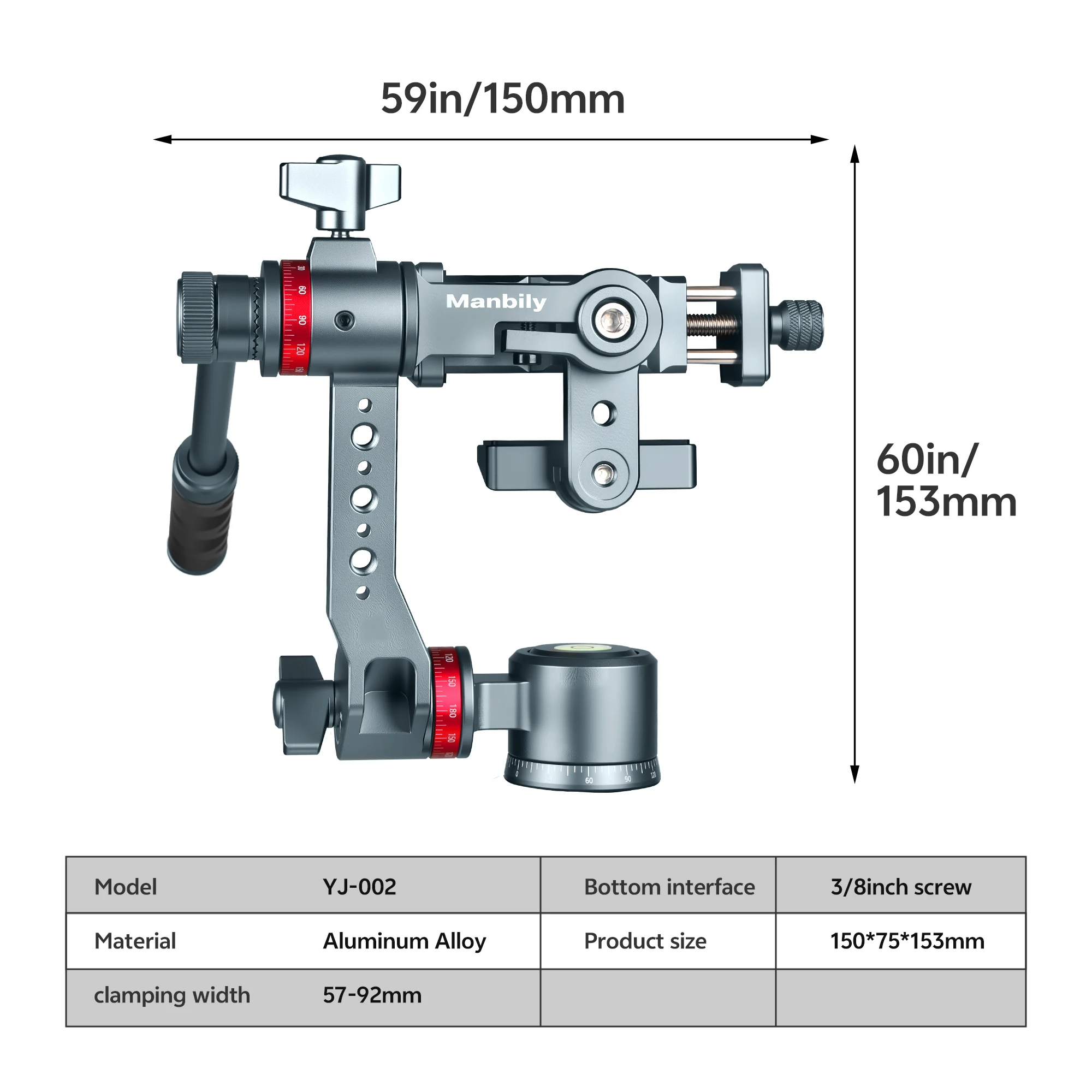 Manbily Mobile Gimbal 3-Axis Stabilizer 360 Degree Rotation Universal Phone Holder YJ-002 with Handle Photography Accessories