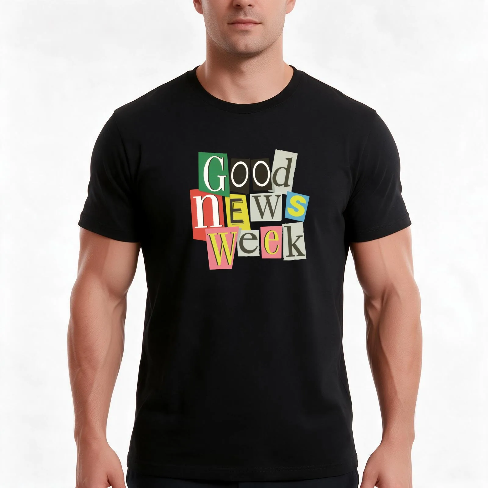 Good News Week T-Shirt, Summer Casual Cotton Tee, Oversized Streetwear Tops, Vintage Graphic Print, Loose Fit Short Sleeve