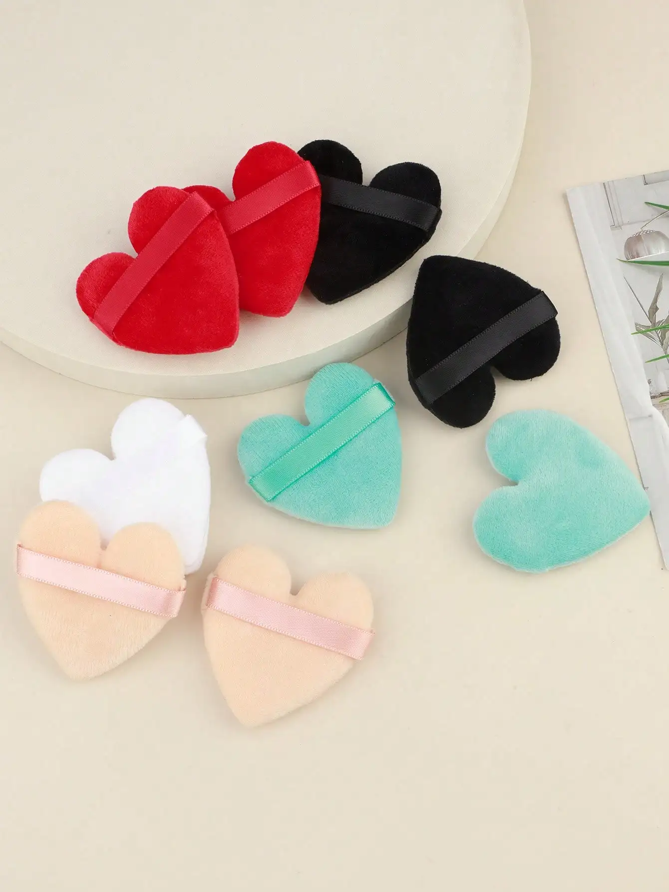 Heart‑Shaped Velvet Powder Puff With Ribbon Strap Soft Flocking Makeup Puff For Loose Powder Cosmetic Foundation Application