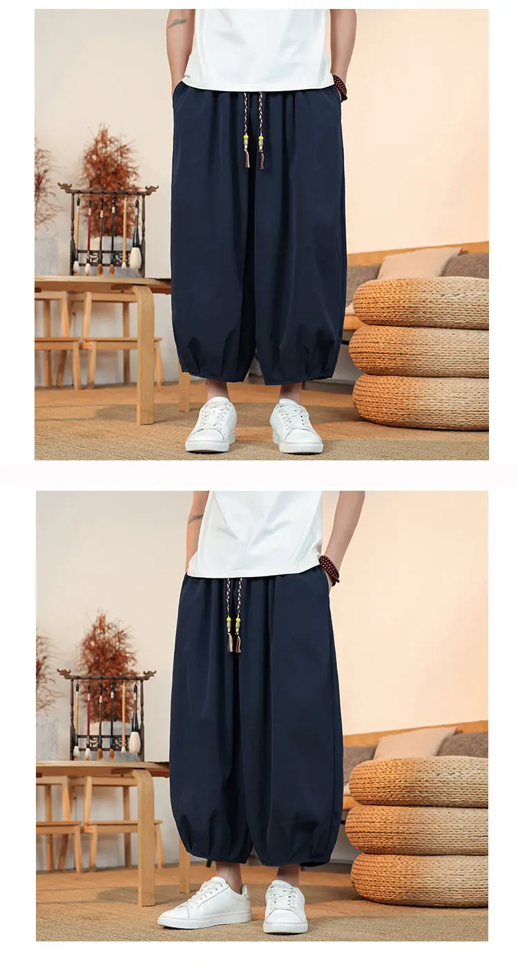 Sommerliche, atmungsaktive Sweatshirt-Hose für Herren, Eisseide, Leinenimitat, lockere, lässige, coole, kurze Hose im chinesischen Stil – Detail 23