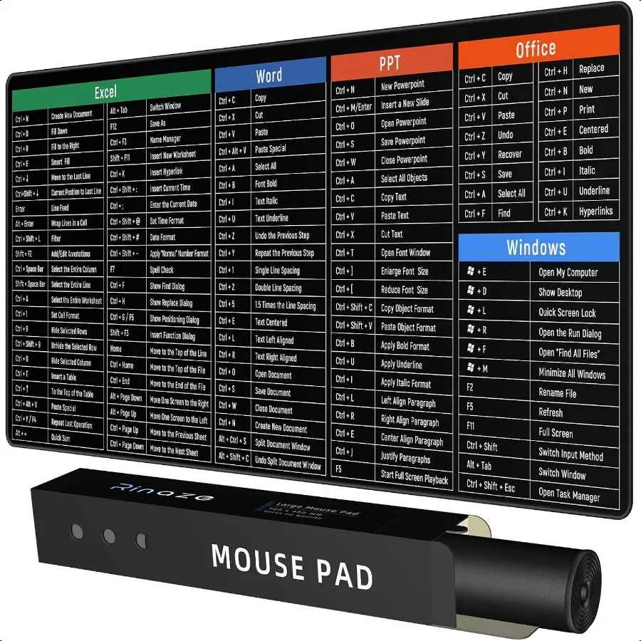 

Large Mouse Pad Desk Mat with Excel Shortcuts Cheat Sheet AntiSlip Keyboard Pad with Multifunctional Gaming Mousepad Office Des
