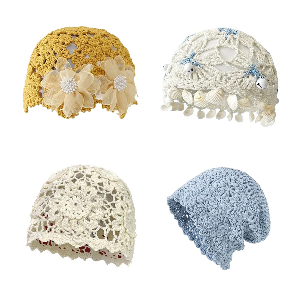 Chapeau à capuche creux tissé à la main pour femmes, crochet fleur, Style ethnique, sangle à pampilles, pull tricoté, polyvalent, printemps été