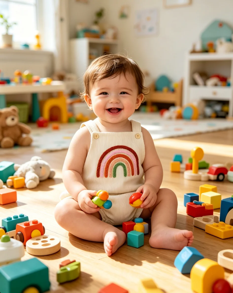 Unisex Baby Rainbow Embroidery Romper 0-24M Cute Casual Infant Onesie for Boys Girls
