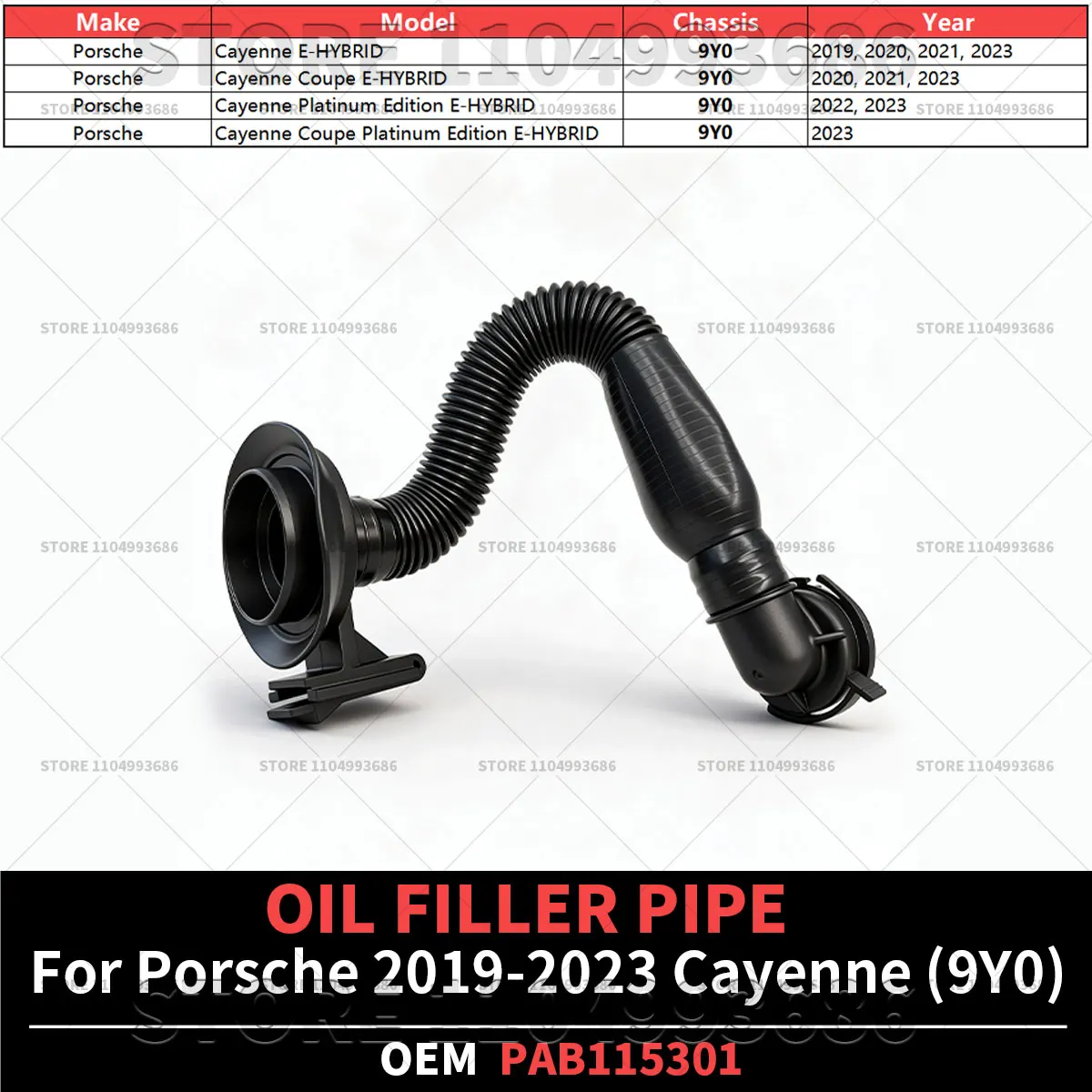 For Porsche 2019 2020 2021 2022 2023 Cayenne Coupe Platinum Edition E-HYBRID (9Y0) Oil Filler Pipe OEM PAB115301 4M0115301Q