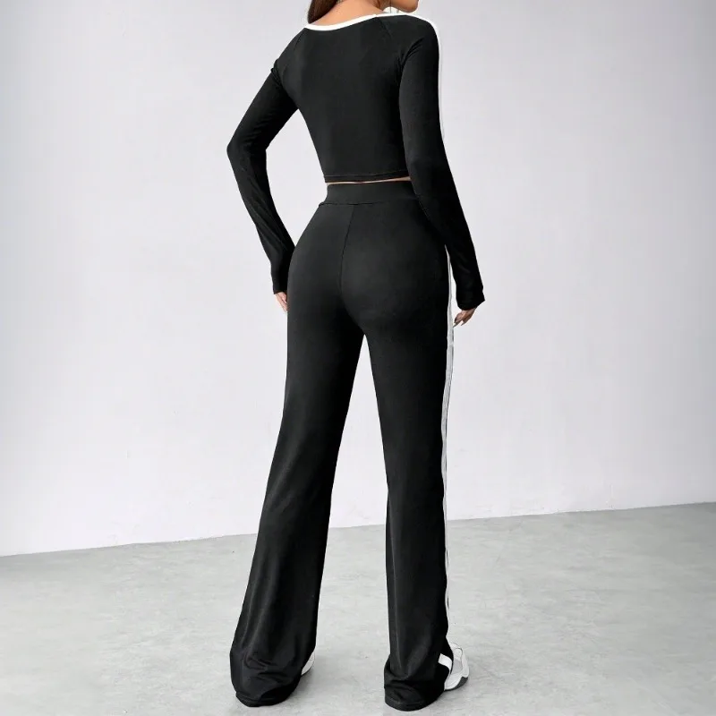Autumn Women Tracksuit Long-sleeve Crop Yoga Tops with High Waist Slim Fit Sweat Pants Comfy Running 2 Piece Set Fitness Outfits