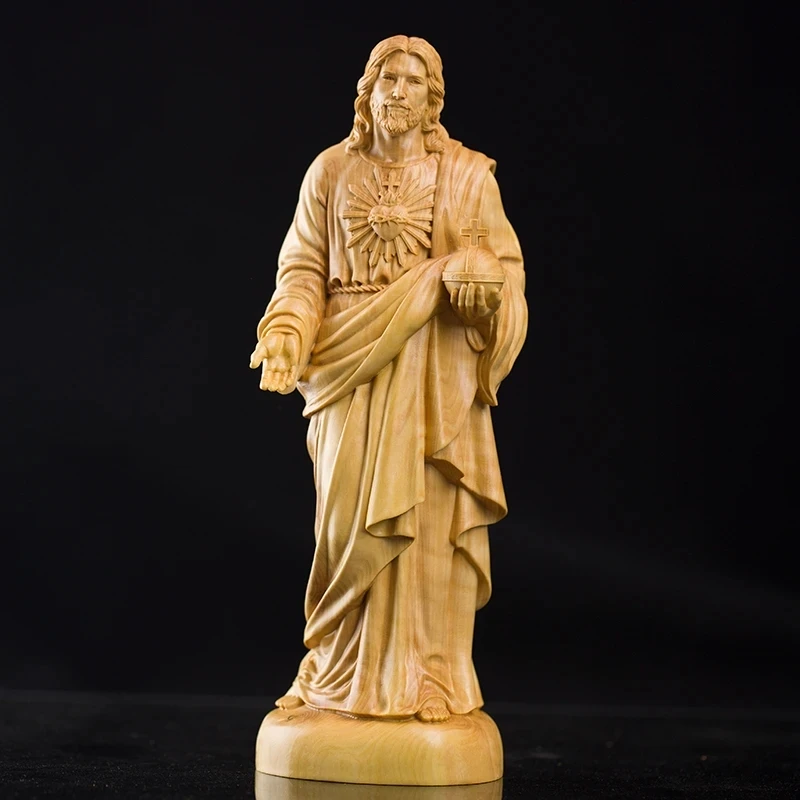 

20.5cm Traditional Hand Carving Home Living Room Church Decoration Solid Wood Catholic Wood Carving Jesus Statue Ornaments