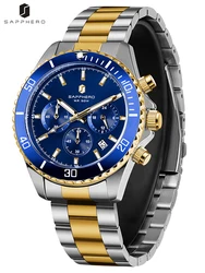 SAPPHERO Mens Watch Gold Stainless Steel Calendar Chronograph Men's Stainless Steel  Wristwatches 42.5mm Large Dial